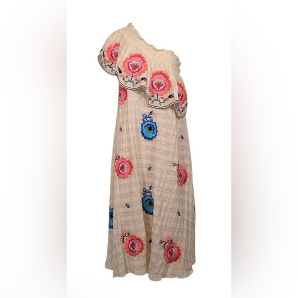 Anthropologie x Plenty by Tracy Reese embroidered one-shoulder midi dress small